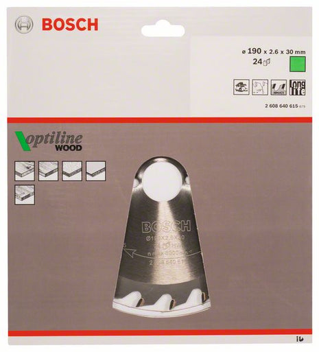 BOSCH Lame pour scie circulaire Optiline Wood D. ext. 190 mm nombre de dents 24 WZ ( 4000815429 )