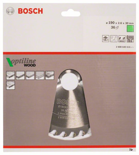 Lame de scie circulaire BOSCH Optiline Wood diamètre extérieur 190 mm nombre de dents 36 WZ (4000908913)