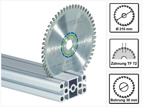 Festool HW 210x2,4x30 TF72 Kreissägeblatt ALUMINIUM / PLASTICS ( 493201 ) 210 x 2,4 x 30 mm 72 Zähne für Aluminiumplatten und -profile, Plexiglas, harte und faserverstärkte Kunststoffe