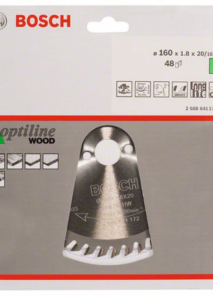 Lame de scie circulaire BOSCH Optiline Wood diamètre extérieur 160 mm nombre de dents 48 WZ (8000341993)