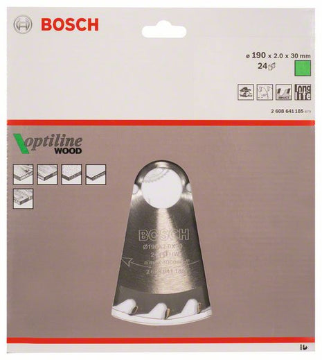 Lame de scie circulaire BOSCH Optiline Wood diamètre extérieur 190 mm nombre de dents 24 WZ (4000908909)