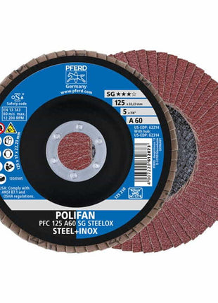 Arandela dentada PFERD POLIFAN A SG STEELOX Ø 125 mm grano 60 cónica (4000841564)