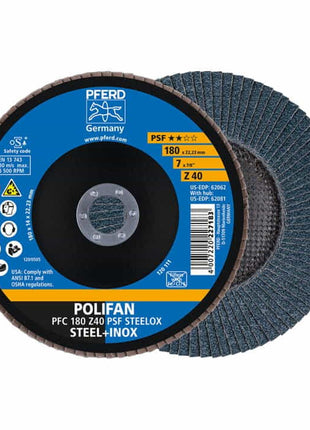 PFERD Disque à lamelles POLIFAN Z PSF STEELOX D. 180 mm granulation Z-40 conique ( 4000843245 )