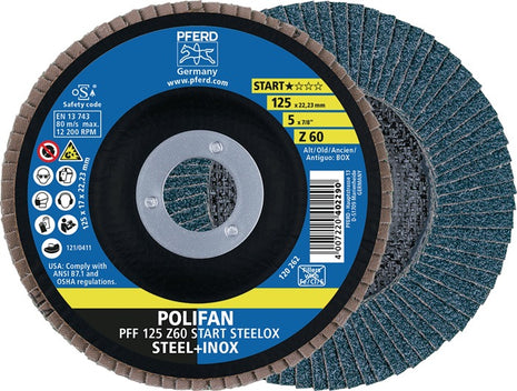 Arandela dentada PFERD POLIFAN Z START STEELOX Ø 125 mm grano Z-60 plana (4000844219)