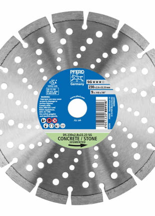 Disco de corte diamantado PFERD DS SG Ø 230 mm diámetro 22,23 mm (8000429375)