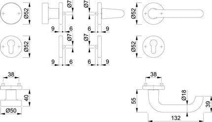 HOPPE Rosettengarnitur Paris 58/42KV/42KVS/138L Aluminium F1 ( 3000203811 )