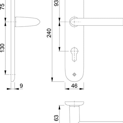 HOPPE Langschildgarnitur Stockholm 1140/273P Aluminium F1 ( 3000252599 )