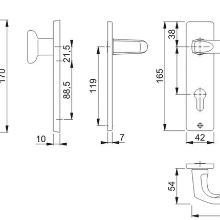 HOPPE Kurzschildgarnitur London 54/227K/202KP/AP/113 Aluminium F1 ( 3000252236 )