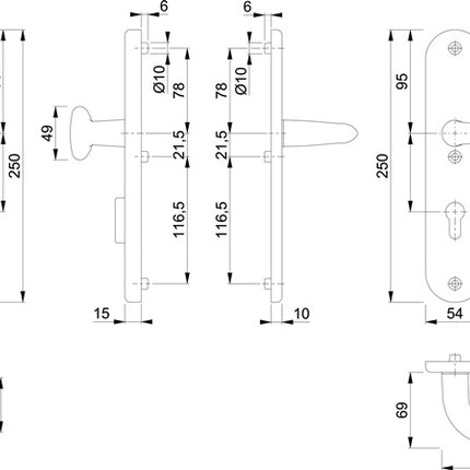 HOPPE Schutzgarnitur Marseille 76G/3332ZA/3410/1138 Aluminium F1 ( 3000209085 )