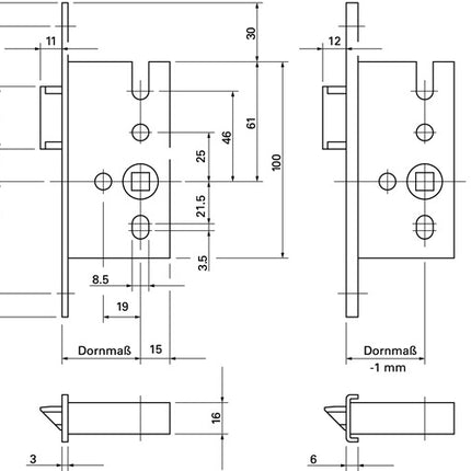 BKS Einsteck-Fallenschloss 1307 20/55/8 mm DIN links / rechts ( 3000250800 )