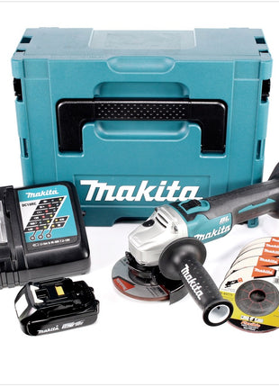 Makita DGA 456 RA1J Akku Winkelschleifer 18 V 115 mm Brushless + 1x Akku 2,0 Ah + Ladegerät + 6x Schruppscheibe + Makpac - Toolbrothers