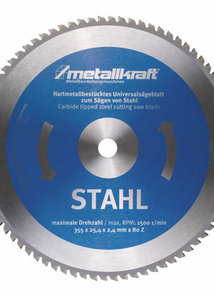 METALLKRAFT Metallkreissägeblatt Stahl Sägeblatt-Ø 355 mm Breite 2,4 mm ( 4000804020 )