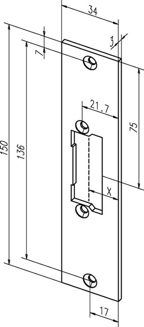 ASSA ABLOY Flachschließblech 21C Edelstahl matt käntig ( 3324034003 )