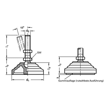GANTER Kunststoff-Gelenkfuß GN 344 d1 100 mm, d2 M 16 mm l1 138 mm ( 4601002554 )
