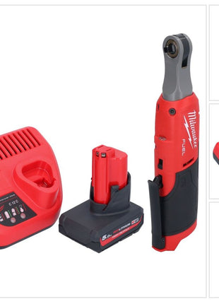 Cliquet à batterie Milwaukee M12 FHIR14-501 12 V 47 Nm 1/4" brushless + 1x batterie 5,0 Ah + chargeur