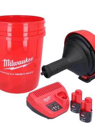 Milwaukee M12 BDC8-202C Akku Rohrreinigungsgerät 12 V + 2x Akku 2,0 Ah + Ladegerät + Spirale + Eimer