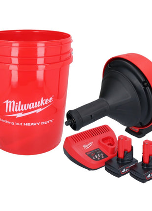 Milwaukee M12 BDC8-402C Akku Rohrreinigungsgerät 12 V + 2x Akku 4,0 Ah + Ladegerät + Spirale + Eimer