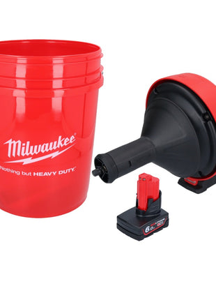 Milwaukee M12 BDC8-601C Akku Rohrreinigungsgerät 12 V + 1x Akku 6,0 Ah + Spirale + Eimer - ohne Ladegerät