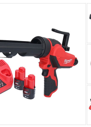 Milwaukee M12 PCG/310-202 Akku Kartuschenpresse 12 V 310 ml + 2x Akku 2,0 Ah + Ladegerät