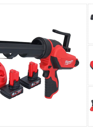 Milwaukee M12 PCG/310-602 Akku Kartuschenpresse 12 V 310 ml + 2x Akku 6,0 Ah + Ladegerät