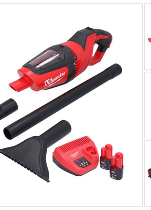 Aspirateur à batterie Milwaukee M12 HV-202 12 V + 2x batteries 2,0 Ah + chargeur