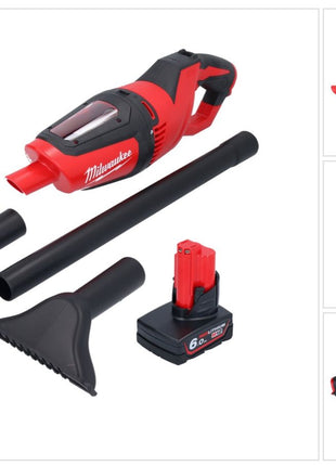 Milwaukee M12 HV-601 Akku Staubsauger 12 V + 1x Akku 6,0 Ah - ohne Ladegerät