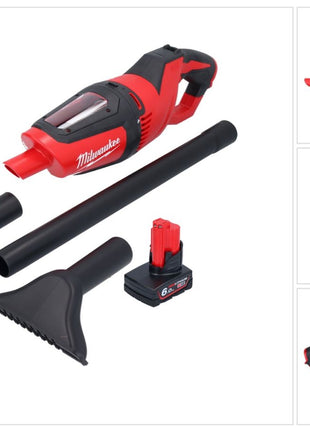 Aspirador a batería Milwaukee M12 HV-601 12 V + 1x batería 6,0 Ah + cargador