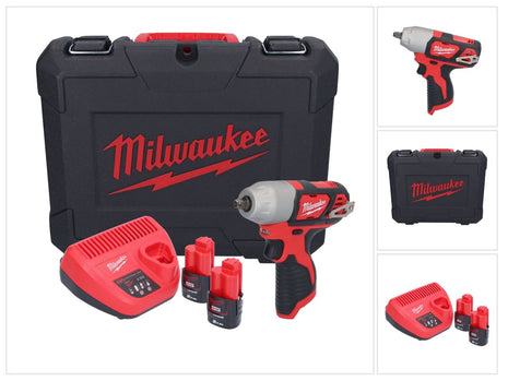 Milwaukee M12 BIW38-202C Akku Schlagschrauber 12 V 135 Nm 3/8˝ ( 4933443899 ) + 2x Akku 2,0 Ah + Ladegerät + Koffer