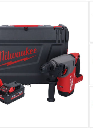 Marteau combiné à batterie Milwaukee M18 ONEFHX-801X 18 V 2,5 J SDS-Plus brushless + 1x batterie 8,0 Ah + chargeur + boîtier HD