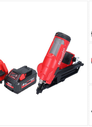 Clavadora a batería Milwaukee M18 FFN-551 18 V 50 - 90 mm sin escobillas + 1x batería 5,5 Ah + cargador