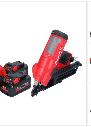 Clavadora a batería Milwaukee M18 FFN-802 18 V 50 - 90 mm sin escobillas + 2x baterías 8,0 Ah + cargador