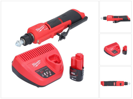 Milwaukee M12 FTB-201 akumulatorowa frezarka do opon 12 V 7/16" Hex bezszczotkowa + 1x akumulator 2,0 Ah + ładowarka