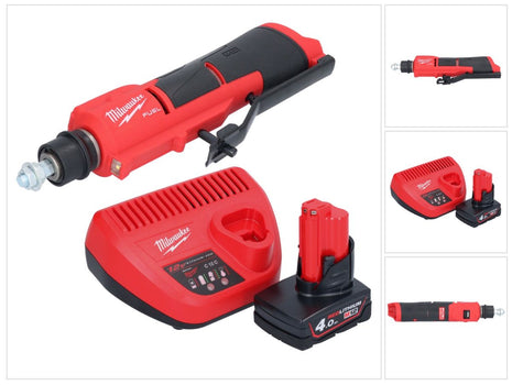 Milwaukee M12 FTB-401 desbastadora de neumáticos a batería 12 V 7/16" Hex Brushless + 1x batería 4.0 Ah + cargador