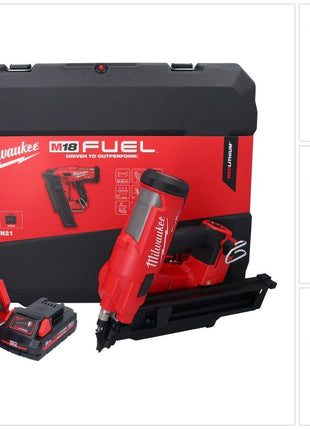 Clavadora a batería Milwaukee M18 FFN21-301C 18 V 50 - 90 mm sin escobillas + 1x batería 3.0 Ah + cargador + estuche