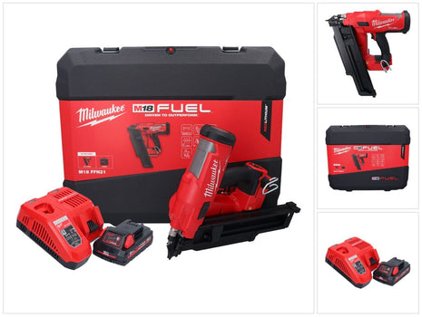 Clavadora a batería Milwaukee M18 FFN21-301C 18 V 50 - 90 mm sin escobillas + 1x batería 3.0 Ah + cargador + estuche