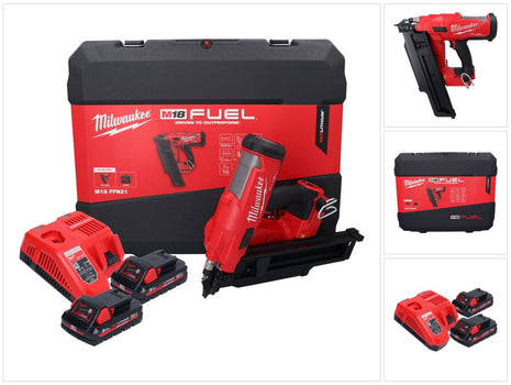 Clavadora a batería Milwaukee M18 FFN21-302C 18 V 50 - 90 mm sin escobillas + 2x baterías 3.0 Ah + cargador + maletín