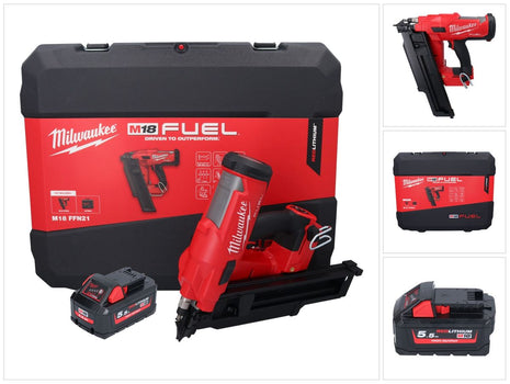 Clavadora a batería Milwaukee M18 FFN21-551C 18 V 50 - 90 mm sin escobillas + 1x batería 5,5 Ah + estuche - sin cargador