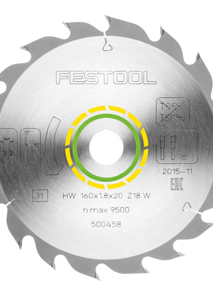 Lame de scie circulaire Festool HW 160x1,8x20 W18 BOIS STANDARD (500458)