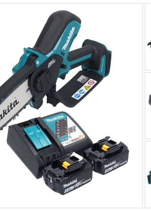 Motosierra a batería Makita DUC 150 RM201 18 V 15 cm sin escobillas + 2x baterías 4,0 Ah + cargador