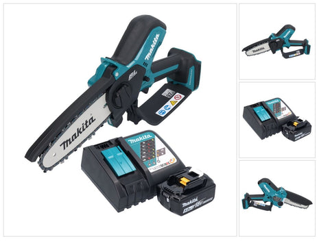 Motosierra a batería Makita DUC 150 RT01 18 V 15 cm sin escobillas + 1x batería 5,0 Ah + cargador