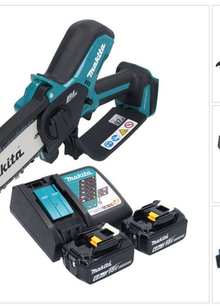 Motosierra a batería Makita DUC 150 RG201 18 V 15 cm sin escobillas + 2x baterías 6,0 Ah + cargador