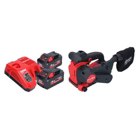 Lijadora de banda a batería Milwaukee M18 FBTS75-552 18 V 75 x 457 mm sin escobillas + 2x batería 5,5 Ah + cargador