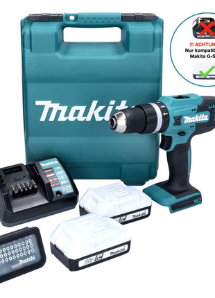 Makita HP 488 D011 Akku Schlagbohrschrauber 18 V 42 Nm G-Serie + 2x Akku 1,5 Ah + Ladegerät + 31 tlg. Bit Set + Koffer