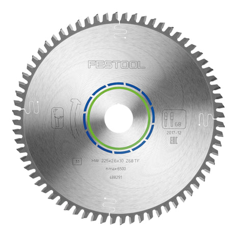 Festool HW 225x2,6x30 TF68 lame de scie circulaire aluminium / plastique (488291) 225 x 2,6 x 30 mm 68 dents pour aluminium, métaux non ferreux, plastiques, PVC