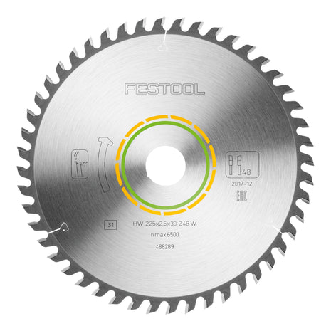 Festool HW 225x2.6x30 W48 circular saw blade WOOD FINE CUT ( 488289 ) 225 x 2.6 x 30 mm 48 teeth for blockboard, plywood, multiplex boards, acrylic glass, MDF