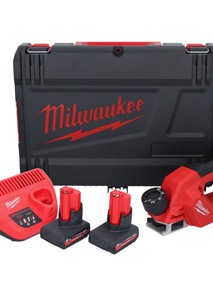 Milwaukee M12 BLP-502X Akku Hobel 12 V 51 mm Brushless + 2x Akku 5,0 Ah + Ladegerät + HD Box