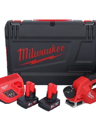 Milwaukee M12 BLP-602X Akku Hobel 12 V 51 mm Brushless + 2x Akku 6,0 Ah + Ladegerät + HD Box