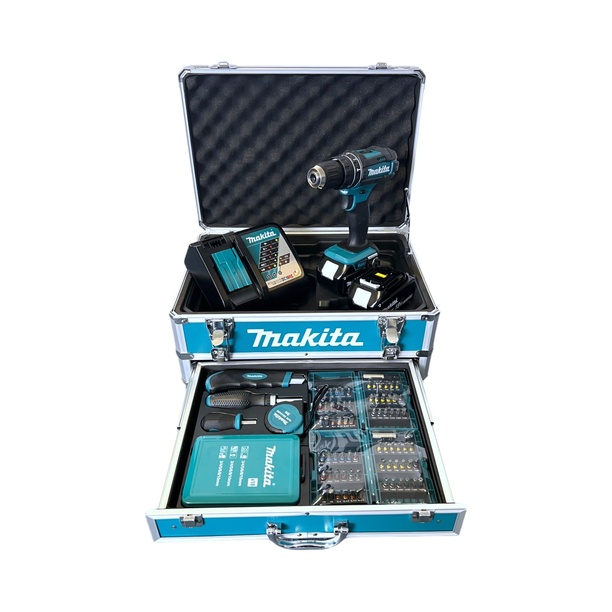 Makita DHP 482 RFX9 Akku Schlagbohrschrauber 18 V 62 Nm 2x Akku 3 0 Ah Ladegeraet Zubehoer Set Koffer 1 - toolbrothers