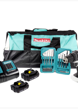 Makita DHP 482 W Akku Schlagbohrschrauber 18 V 62Nm + 2 x 1,5 Ah Akku + Ladegerät + Werkzeugtasche + 17tlg. Bits & Bohrer-Set - Toolbrothers