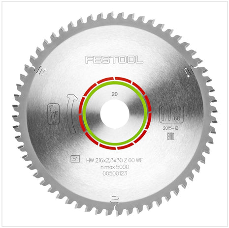 Festool Spezial Kreissägeblatt HW 216 x 30 x 2,3 mm WZ/FA60 216 mm 60 Zähne ( 500123 ) - Toolbrothers